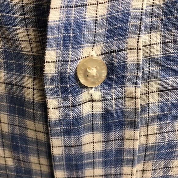 hickey freeman shirt blue check linen size large - Picture 4 of 8